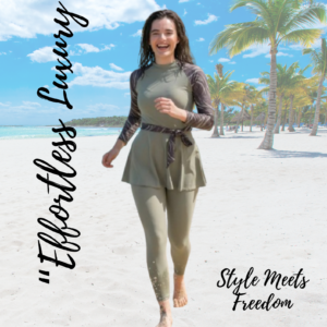 MEGASKA Women's Three Piece Modest Swim Set with Shrug - (Cement)